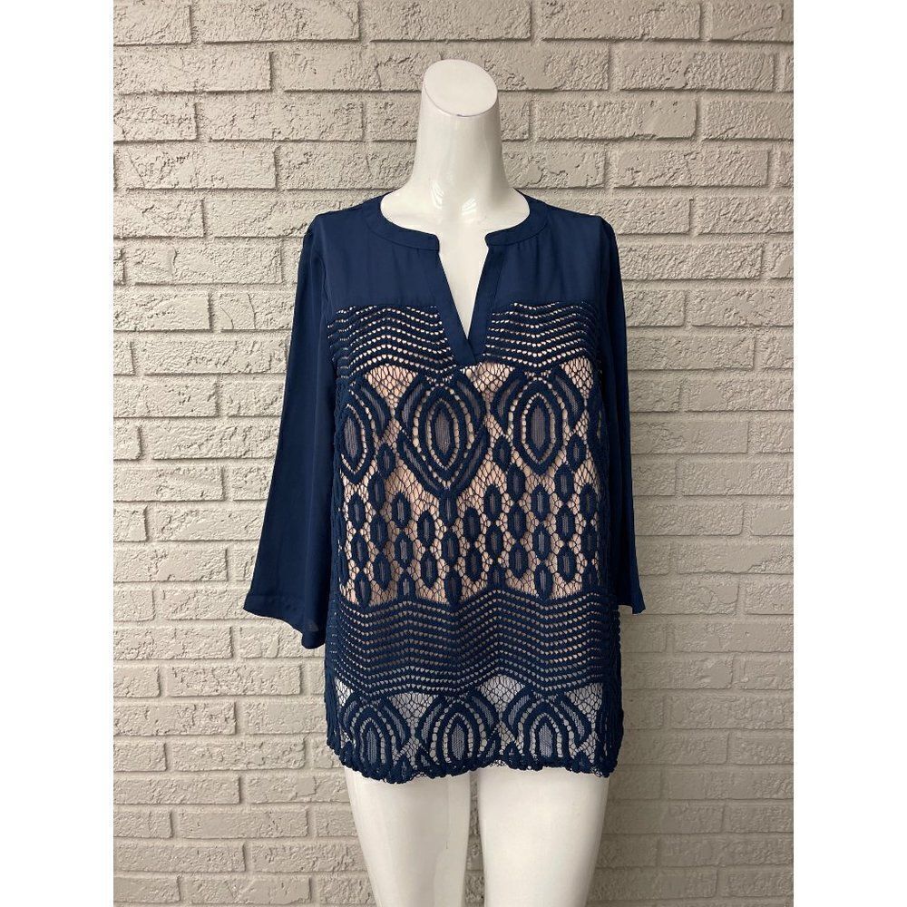 Zac & Rachel Petite Lace Front Blouse Size MP